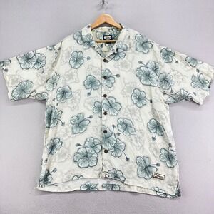 VTG Tommy Bahama Camp Shirt Mens XL Rayon Floral Hawaiian Loop Collar Beachy 90s